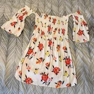 Womens Small Floral White Forever 21 off shoulder dress